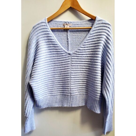 Sincerely Jules Sweater US LG Ribbed Powder Blue Ribbed Texture Long Sleeve - Picture 2 of 9